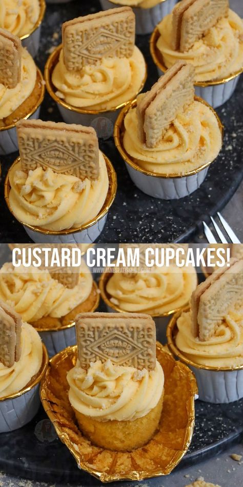 Lemon Custard Cupcakes, Vanilla Custard Cream Cake, Custard Cream Birthday Cake, Custard Filled Cupcakes, Custard Cream Cheesecake, Custard Cream Cupcakes, Custard Frosting, Custard Cupcakes, Bear Baking