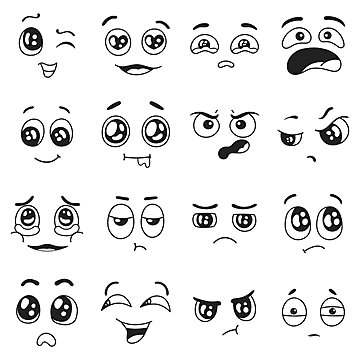 Doodle Emotions, Face Reaction, Happy Crying, Cute Cartoon Faces, Angry Emoji, Facial Expressions Drawing, Emotions Posters, Emotion Faces, Laughing Face