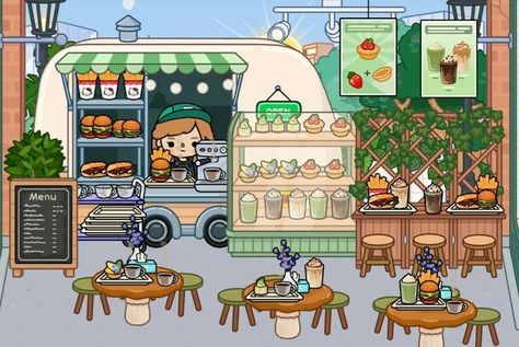 Toca Life Local Shop, Toca Boca Coffee Shop Ideas, Local Shop Toca Boca Ideas, Toca Boca Local Shop, Toca Boca Local Shop Ideas, House In Toca Boca, Toca Designs, Cute Dorm Ideas, Room Arrangement Ideas