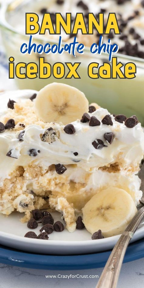 Banana Icebox Cake, Chocolate Chip Shortbread, Icebox Cakes, Bake Banana, Banana Cream Pie Recipe, Icebox Cake Recipes, Crazy For Crust, Banana Dessert Recipes, Banana Dessert