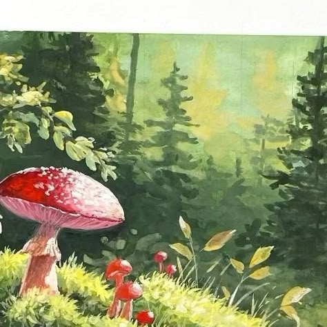 Lisma's Artworks Page on Instagram: "Painting mushrooms has been a lot of fun for me lately. I love how it turned out. What do you think? 😍🌿🍄 #art #artist #gouache #goucheart #gouacheartist #gouachelandscape #artoftheday #mushroom #mushroompainting #gouacheartist #landscapeart #sketchbook #sketchbookartist" Gouache Mushroom, Mushroom Forest Painting, Mushroom Painting Ideas, Shower Painting, Painting Mushrooms, Fun Paintings, Mushroom Aesthetic, Mushroom Painting, Mushroom Paint