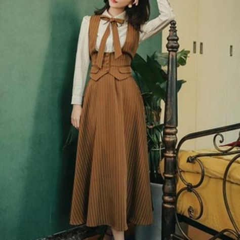 d9731321ef4e063ebbee79298fa36f56desc48072020ri Light Academia Clothes, Drama Clothes, Vintage Skirt Suit, Cottagecore Dresses, Retro Suits, Dark Academia Clothes, Striped Vest, Cottagecore Clothes, Academia Clothes