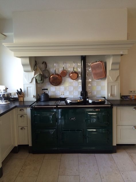 My parents their AGA Kitchen With Aga Stove, Aga Oven Range Cooker, Aga Oven Kitchen, Green Aga Kitchen, Aga Kitchen Farmhouse, Aga Stove Kitchen, Kitchen Aga, Green Aga, Aga Oven