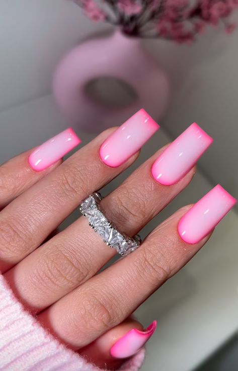 Pink Baddie Nail Ideas, Hybrid Nails Inspiration, Nail Inspo Fun, Pink Nails Design Ideas, Winter Nails Pink, Hot Pink French Tips, Square Nails Design, Burgundy Acrylic Nails, Pink Tip Nails