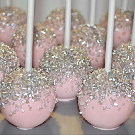 Pink Wonderland Birthday Party, Winterland Birthday Party Pink, Pink Winter Wonderland Babyshower, Pink Glitter Cake Pops, Sparkly Pink Baby Shower, Sparkly Cake Pops, Sparkle Baby Shower Ideas, Winter Onederland Treat Table, Cake Pops Winter Wonderland