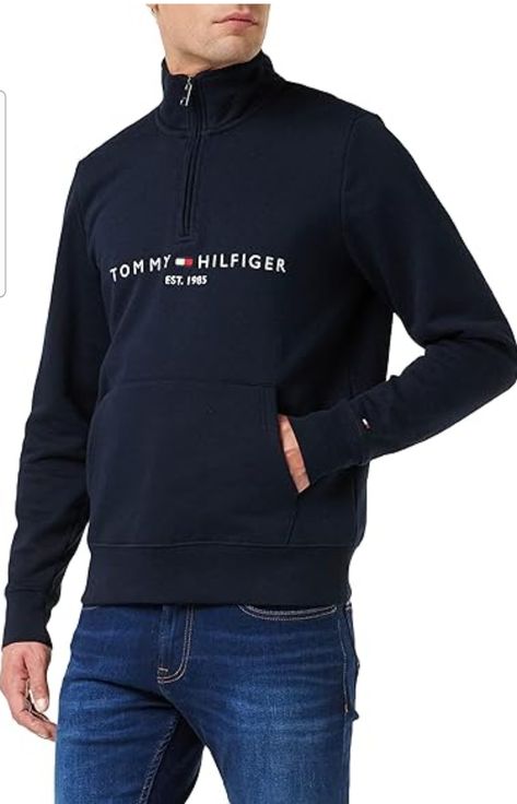 Tommy Hilfiger Men's Tommy Logo Mockneck 1/2 Zip Tommy Hilfiger Jumper, Tommy Hilfiger Store, Mens 1/4 Zip, Mock Neck Shirt, Comfortable Loungewear, Tommy Hilfiger Sweatshirt, Tommy Hilfiger Logo, Casual Design, Tommy Hilfiger Man