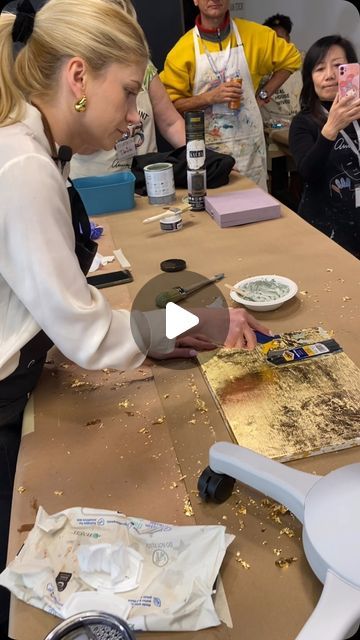 Redesign with Prima®️ on Instagram: "Second day with Kacha, learning the gold foil wall technique on canvas." Gold Foil Art Canvas, Gold Foil Painting, Gold Foil Wall, Paint Workshop, Gold Foil Wall Art, Foil Wall, Gold Foil Art, Redesign With Prima, Wall Texture