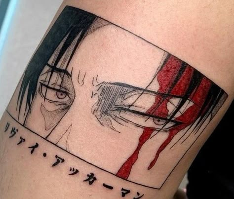 Edgy Anime Tattoo, Aot Manga Panel Tattoo, Ju Jutsu Kaisen Tattoo Ideas, Grunge Anime Tattoo, Aot Levi Tattoo, Levi Aot Tattoo, Levi Eyes Tattoo, Aot Anime Tattoo Ideas, I Live So I Love Tattoo