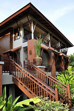 Modern design for this Thai house surrounded by vegetation Thailand House Design, Thai Style House, Modern Filipino House, Thai House Design, Filipino House, Filipino Architecture, Philippine Houses, Asian House, Tropical House Design