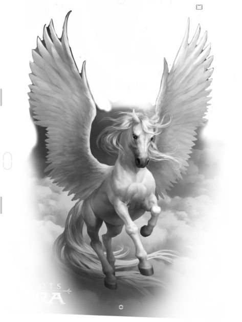 Greek Horse Tattoo, Pegasus Tattoo Mythology, Pegasus Tattoo Design, Unicorn Tattoo Designs, Pegasus Tattoo, Animal Tattoos For Women, Greek God Tattoo, Ancient Art Tattoo, Pegasus Art