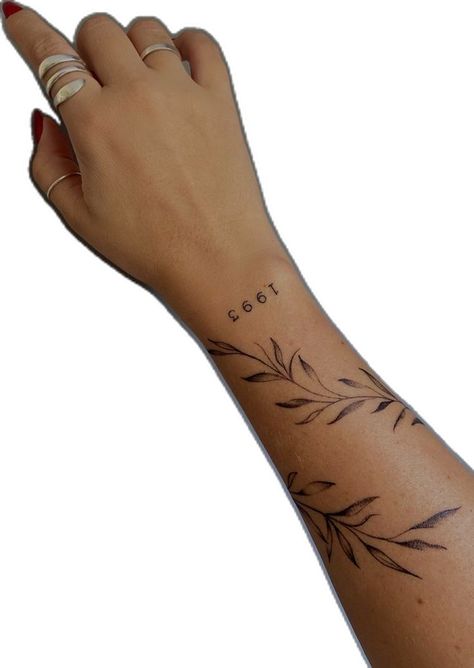 Laurel Tattoo, Arm Wrap Tattoo, Wrap Around Wrist Tattoos, Wrist Tattoo Ideas, Small Girly Tattoos, Wrap Tattoo, Branch Tattoo, Boho Tattoos, Bicep Tattoo