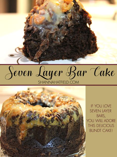 Fancy Cake Mix Recipes, Condensed Milk Bundt Cake, Brownie Mix Bundt Cake Recipes, Layered Pound Cake Recipes, 7 Layer Bar Cake, Texas Pecan Fudge Loaf Cake Recipe, Fall Dessert Recipes Chocolate, 7 Layer Cake Recipe, 7 Layer Bundt Cake