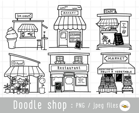 Cafe Clipart, House Doodle, Shop Clipart, Bakery Shop Design, Cute Bakery, Shopping Clipart, Vegetable Shop, Cute Store, Plant House