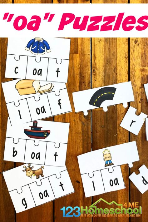 Oa Phonics Activities, Oa Sound Activities, Oa Phonics, Ow Sound, Oa Words, Books For 1st Graders, Consonant Blends Activities, Vowel Teams Activities, Phonics Puzzles