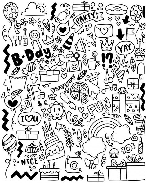 Doodle Happy Birthday, Mirror Drawings, Happy Doodles, Doodle Art For Beginners, Bullet Journal Banner, Cute Easy Doodles, Cool Doodles, Doodle Pages, Drawing Tutorials For Kids