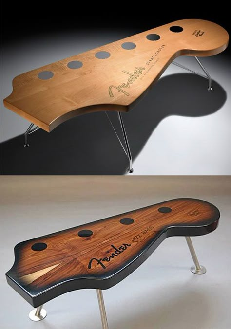 Fender Stratocaster Coffee Table Guitar Coffee Table, Music Wood Art, Plastidip Ideas, Guitar Table, Music Furniture, Home Music Rooms, Music Studio Room, Music Room Decor, Amazing Woodworking