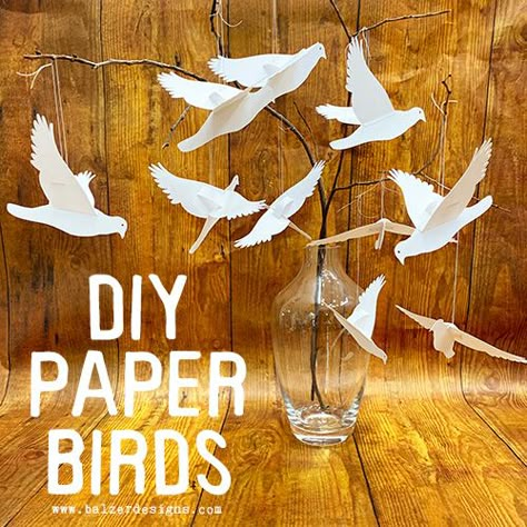 Birds Diy Crafts, Paper Bird Templates Free Printable, Diy Bird Decor, Paper Mobiles, How To Make A Paper Bird, Diy Paper Birds, Birds Of A Feather Party Theme, Paper Bird Decorations, Hanging Birds Decorations