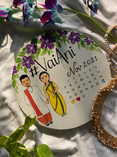 Canvas Painting For Wedding Gift, Lippan Art Wedding Gift, Rukhvat Ideas, Marriage Anniversary Gift Ideas, Bday Frames, Wedding Gifts Indian, Mdf Art, Lipan Art, Watercolor Indian