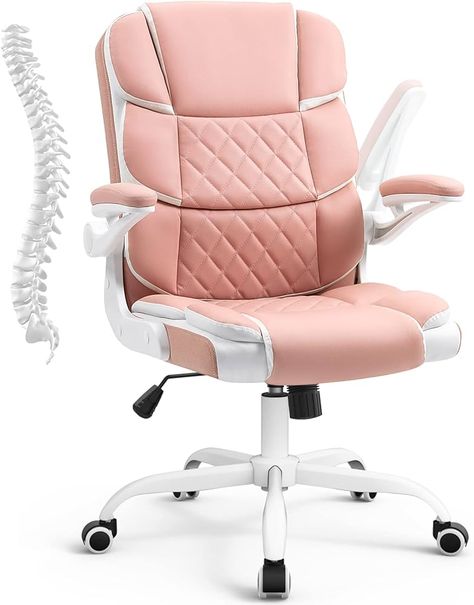 Amazon.com: SEATZONE Ergonomic Office Chair Pink PU Leather Desk Chairs Computer Chair with Wheels and Flip-up Arms,Rolling Swivel Task Chair for Women,Girls : Home & Kitchen Office Chair Lumbar Support, Pink Desk Chair, White Desk Chair, Comfy Office Chair, Ergonomic Computer Chair, Most Comfortable Office Chair, Office Desk Chairs, Pink Desk, Computer Desk Chair