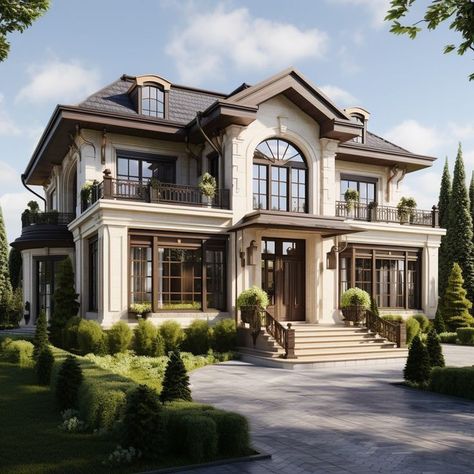 Heritage House Exterior, European Classic House, Modern Vintage House Exterior, Modern Houses Exteriors, Classical House Exterior, Neoclassical House Exterior, Elegant House Exterior, Layout Design Architecture House Plans, Big House Exterior