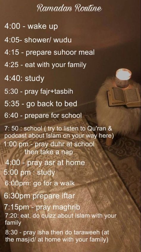 Daily Routine Schedule Ramadan, Ramadan Glow Up, Sunnah Inspired Morning Routine, Ramadan Routine Aesthetic, Ramadan Day In My Life, Ramadan Night Routine, Ramadan Schedule 2024, Ramadan Daily Routine, Islamic Daily Routine Schedule