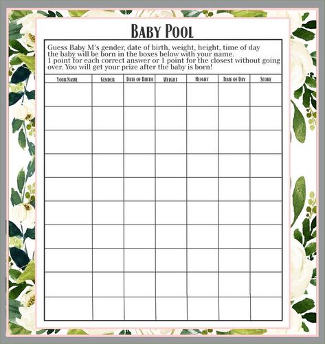 Baby Pool Template, Guess The Date, Birth Pool, Baby Due Date Calendar, Adventure Awaits Baby Shower, Baby Due Date, Free Calendar Template, Water Birth, Baby Pool