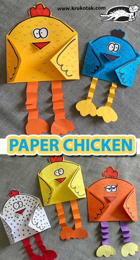 Chicken Egg Craft Preschool, Chicken Craft Kindergarten, Make A Chicken Craft, Paper Chicken Craft, Easter Chicken Craft, Chicken Paper Craft, Chicken Activities For Kids, Chicken Crafts Preschool, Chicken Crafts For Kids