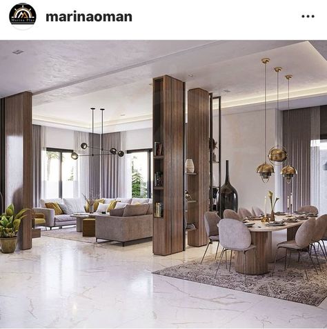 Luxury Living Room Partition Design, Pillars In Home Columns Living Rooms, Dining Room Partion Ideas, Free Standing Wall Divider, Living Room Pillar Decor, Living And Dining Room Partition Ideas, Living Room Pillar, Pillar In Living Room, Partition Design Ideas