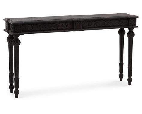 The beautifully-crafted Tigwell Console Table is highlighted by the intricate floral patterns hand-carved onto all four of its sides. Combined with the Tigwell’s intricate turned legs, this console table is ornate without being ostentatious. Built of kiln-dried solid wood that is sure to last a lifetime, the Tigwell features a hand-rubbed finish and effortlessly blends with traditional or transitional decor. Available in three finishes: Walnut, White Antique or Grey Antique. Long Sofa Tables Behind Couch, Unique Sofa Table, Turned Leg Console Table, Transitional Entryway Table, Spanish Console Table, 60 Inch Console Table, Vintage Console Table Entryway, Antique Entryway Table, Console Table Under Tv