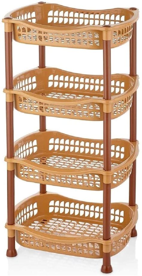 A406 4 Tier Stackable Rectangular Vegetable Rack kitchen Garage Storage Utility (Coffee) : Amazon.co.uk: Home & Kitchen Vegetable Racks In Kitchen, 4 Tier Rack Ikea Video, Wooden Kitchen Storage Rack, Wooden Vegetable Rack Storage, Bakers Rack Storage Bins, Pink Storage Rack, Kitchen Trolley Cart, Vegetable Rack, Storage Utility