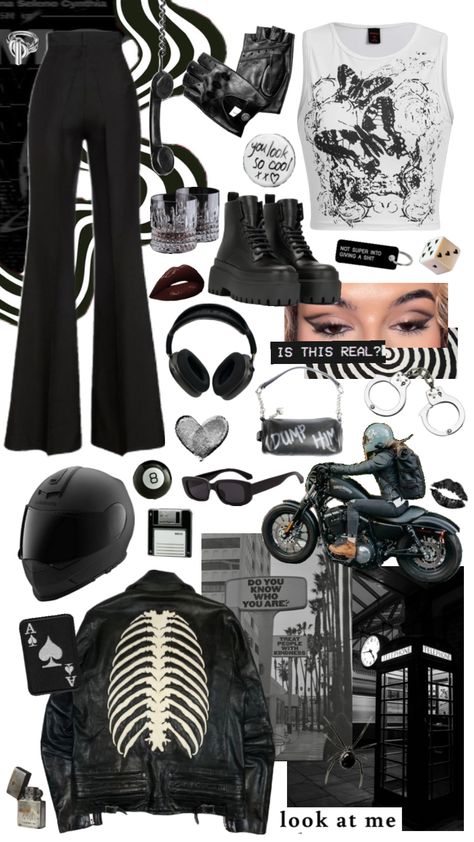 #blackandwhite #blackandwhiteaesthetic #biker #bikergirl #motorcycle #outfitinspo #aesthetic #aestheticboard #vibes #style #styleinspo #moodboards Biker Aesthetic, Motorcycle Aesthetic, Motorcycle Outfit, Motorcycle Girl, Black And White Aesthetic, Biker Girl, Alternative Outfits, Black Aesthetic, Aesthetic Outfits