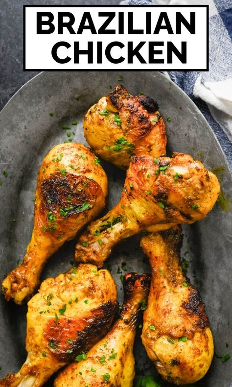 Brazilian Marinade For Chicken, Spanish Drumstick Chicken Recipes, Brazilian Roasted Chicken, Bone In Chicken Drumsticks Recipes, Healthy Brazilian Recipes, Brazilian Chicken And Rice, Mexican Chicken Drumsticks, Brazilian Bbq Recipe, Brazilian Chicken Recipes