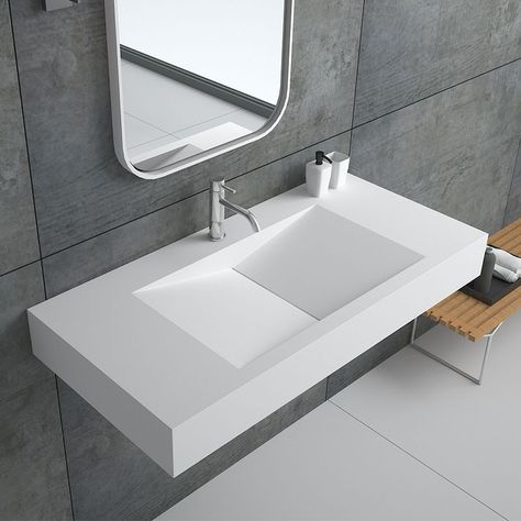 This countertop basin is made of man made rock, it's duarable, purchase from Homelava.com will have a higher quality. Bathroom Unique, Resin Bathroom, Coastal Cabin, Floating Sink, Rectangular Sink Bathroom, Floating Bathroom Vanities, Bad Set, Wall Mount Sink, Wall Mounted Sink