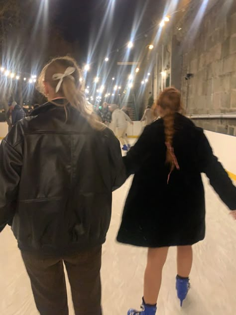 Friends Ice Skating Aesthetic, Redhead And Blonde Friends Aesthetic, Wlw Ice Skating, Ice Skating Friends, Snow Bunny Aesthetic, Friends Ice Skating, Bunny Aesthetic, You Are My Moon, Skating Aesthetic