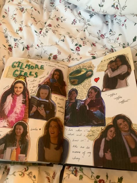 Tv Show Journal Page, Gilmore Girls Journal Page, Gilmore Girls Journal, Tv Show Journal, Journal Scrapbook Ideas, Interactive Journal, Scrapbook Memories, Gilmore Girls Aesthetic, Aesthetic Paintings