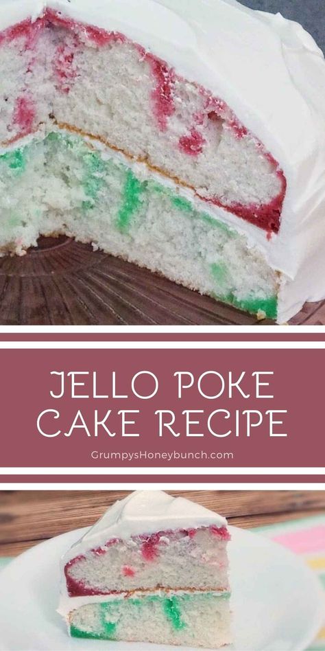 Jello Poke Cake - Grumpy's Honeybunch Poke Cake Jello, Banana Pudding Poke Cake, Pudding Poke Cake, Retro Desserts, Jello Cake, Colorful Desserts, Milk Cake, Chocolate Bundt Cake, Poke Cake Recipes