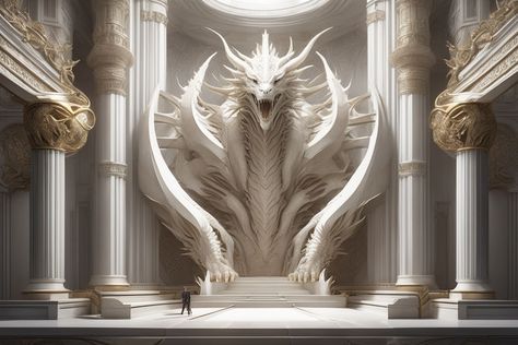 White Dragon throne room by Ankit Minz - Playground AI Dragon Throne Room, Futuristic Throne Room, Ice Throne Room Fantasy Art, Dragon Throne Room Fantasy Art, Crystal Throne Fantasy Art, Castle White, Dragon Kingdom Fantasy Art, Fantasy Castle Room, White Throne