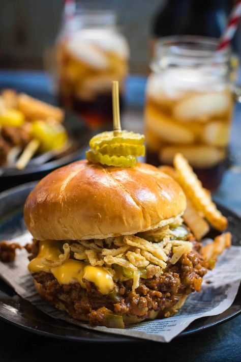 Homemade Crock Pot Sloppy Joes (Fully Loaded!) Sloppy Janes, Crockpot Sloppy Joes, Crock Pot Sloppy Joes, Slow Cooker Sloppy Joes, Sloppy Joe Recipe, Joe Recipe, Paleo Crockpot, French Fried Onions, Sloppy Joe