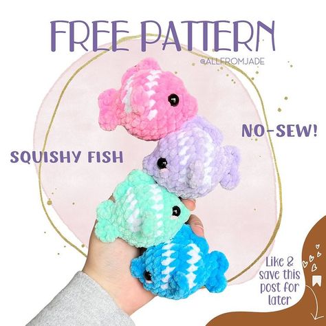 Jade Gauthier-Boutin | 🐟 FREE PATTERN 🫧 No-Sew Squishy Fish! This new free pattern is to thank you for 100k sales on Etsy!!! 🩵🫶 Hope you like… | Instagram Sea Bunny Crochet Pattern Free, All From Jade Crochet, Blue Crochet Ideas, Sew Frog, Market Crochet, Amigurumi For Beginners, Crochet Market, Crochet Fish, Crochet Plushies