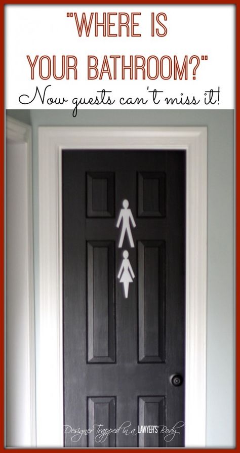 Help Guests Find Your Powder Room with Cute Bathroom Signs made with your Silhouette and Vinyl Bathroom Door Signs Diy Cute Ideas, Bathroom Door Signs Funny, Diy Bathroom Door, How To Paint Behind A Toilet, Funny Restroom Signs Bathroom Doors, Cute Bathroom Signs, Dog Signs For Home Front Doors Bathroom, Chalkboard Door, Bathroom Door Sign