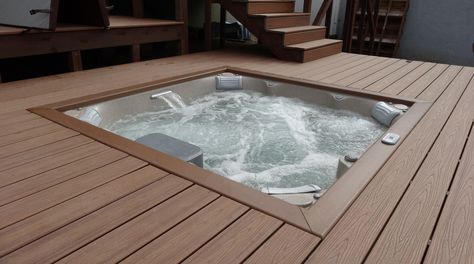 Jacuzzi® J-LX For more information, please visit http://www.premiumpoolandspa.ca Hot Tub Deck Design, Corner Jacuzzi Tub, Small Hot Tub, Sunken Hot Tub, Round Hot Tub, Luxury Hot Tubs, Hot Tub Designs, Jacuzzi Hot Tub, Spa Jacuzzi