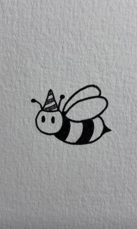 Bee Doodle Simple, Doodle Bee, Party Hat Tattoo, Simple Bee Drawing, Bee Doodle, Bee Drawing Simple, Bug Doodles, Bee Drawing Easy, Beehive Drawing