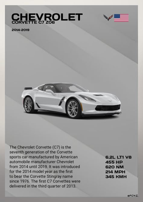 Chevrolet Sports Car, Corvette Poster, Car Print Ads, Corvette C7 Z06, C7 Z06, Sports Cars Lamborghini, Car Brands Logos, Chevrolet Corvette C7, Car Facts