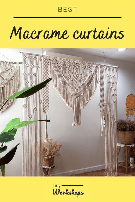 Macrame curtains: Best patterns and free DIY tutorials Macrame Door Curtain Pattern, Macrame Backdrop Tutorial, Macrame Window Curtain Tutorial, Macrame Curtain Diy Pattern Free, Macrame Curtain Tutorial, Diy Macrame Wall Hanging Beginner, Diy Macrame Curtain, Macrame Curtain Diy, Window Valance Diy