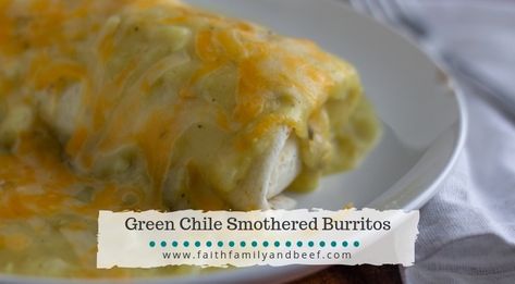 Green Chile Smothered Burritos Potato Burritos, Smothered Burritos, Green Chile Sauce, Bean Burritos, Chile Sauce, Shredded Beef, Mexican Food Recipes Easy, Green Chile, Shredded Cheese