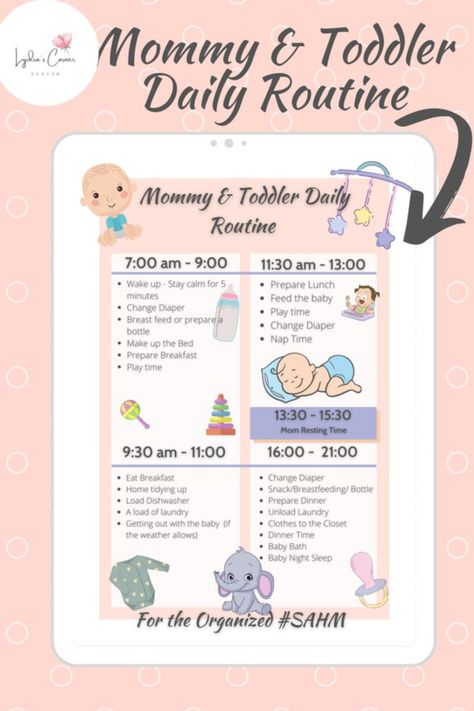 Toddler Daily Plan | New Mom Planner| New Born Baby Routine |Printable - Get yours here https://etsy.me/3ktNgAX - Being a mommy especially for the first time is a dramatic change. Apart from the physical changes of your body (mood swings etc.) you have to cope with an entire different routine you Toddler Daily Routine, Toddler Daily Schedule, New Mom Planner, Mom Daily Planner, New Baby Checklist, Cleaning Checklist Printable, Routine Printable, Christmas Planner Stickers, Daily Routine Planner