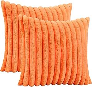 Gujiahone Set of 2 Soft Faux Rabbit Fur Decorative Throw Pillow Covers Velvet Square Luxury Style Cushion Covers for Sofa Couch Bedroom 18 x 18 Inch (Orange) 2010s Room, Halloween Basement, Boho Teen Bedroom, Pillows Cute, Fall Bedroom Ideas, Seasonal Pillows, Preppy Bedroom, Couch Pillow Covers, Bedroom Orange