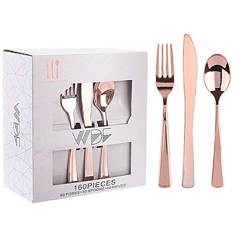 Rose Gold Silverware, Rose Gold Cutlery, Gold Plastic Silverware, Rose Gold Kitchen, Gold Silverware, Disposable Plastic Plates, Disposable Cutlery, Plastic Silverware, Gold Cutlery