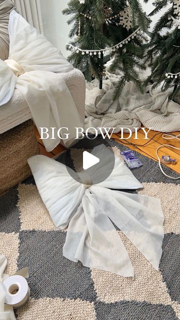 A L I C J A . D — design / diy on Instagram: "Big Bow DIY! Part one 🫶🏼  All you’ll need : - foam (for link comment foam below)  - fabric & ribbon  - fishing line  - hot glue gun   To make : - Cut out a bow shape with the foam  - wrap fabric and glue in place to secure it  - bunch up and wrap center with fishing line  - glue ribbon around in center  - cut fabric to make the pant legs and glue to back   🫶🏼🫶🏼🫶🏼   The next part will be the hard part …. lol  Can you guess where I’ll be putting these?  Hint - I made 5   #diybow #christmasdecor #bowseason #bows #diycrafts #diyhomedecor #diyer #christmasdiy" Big Bow Diy, Fabric Bow Tutorial, Bow Decorations, Bow Season, Wrap Fabric, Bow Diy, Christmas Tree Pillow, Tree Pillow, Bow Tutorial