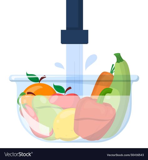 Fruits In A Bowl, Wash Fruits And Vegetables, Washing Fruits And Vegetables, Fruit Wash, Washing Fruit, Wash Vegetables, Vegetable Wash, Washing Vegetables, Water Vector